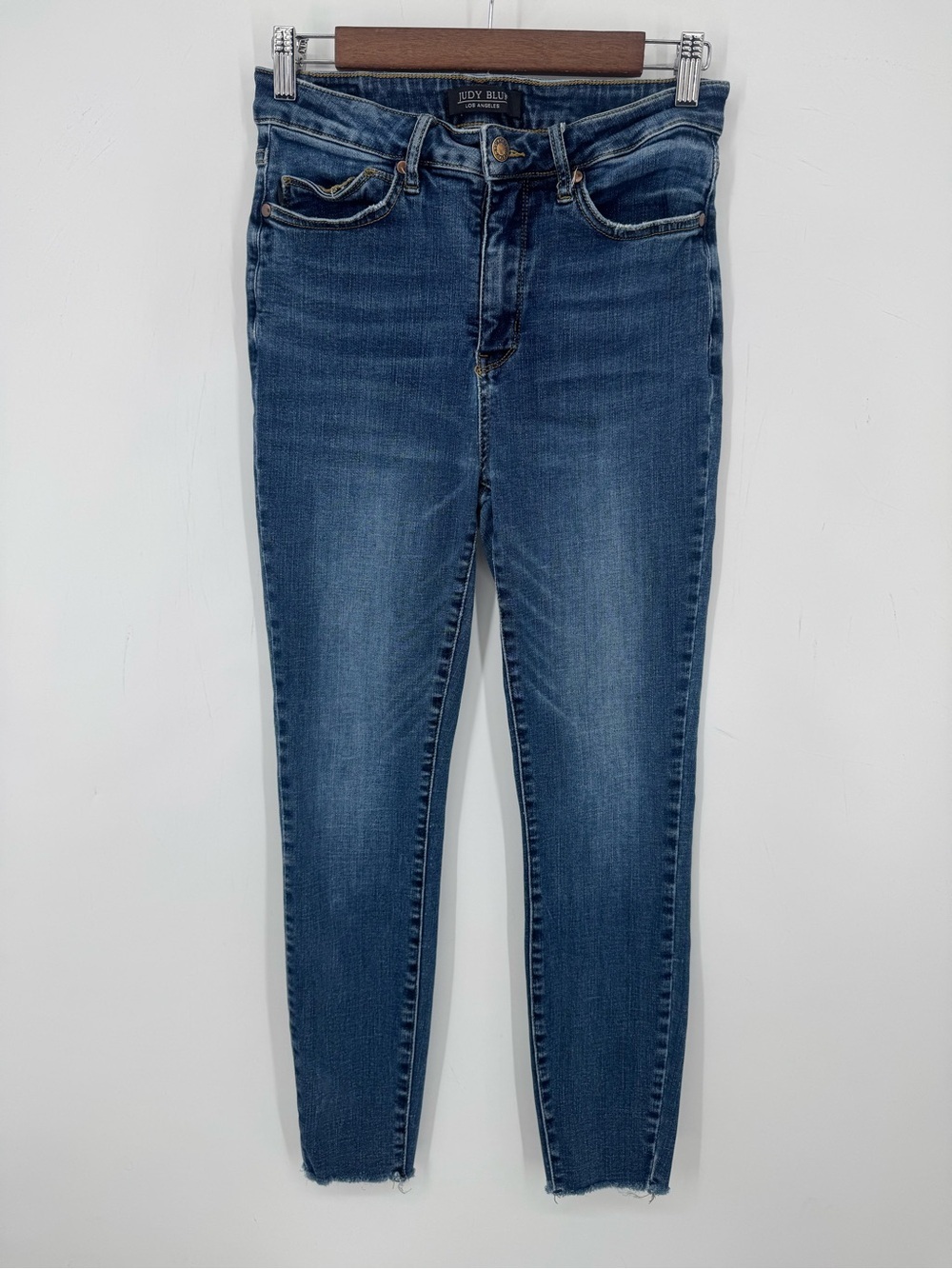 Judy Blue Skinny Jeans Mid Rise Stretch Raw Hem Medium Wash Denim Size 9/29
